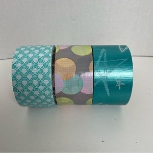 Duck Tape Polka Dots Stars Abstract Floral Teal Green Pink Grey Green Lot of 3
